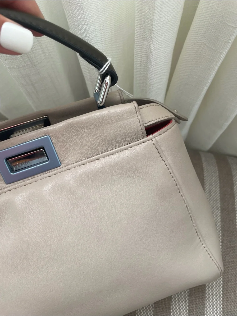 Fendi Peekaboo Small Beige Leather Top Handle Bag